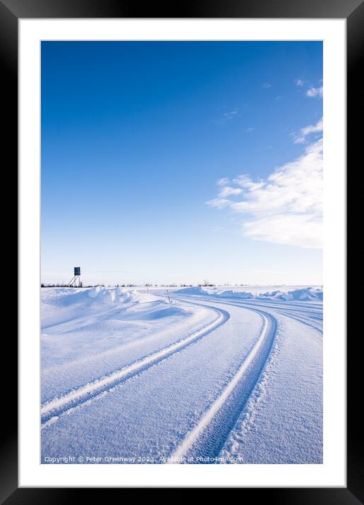 Vehicle Tyre Tracks In The Snow Around Utsjoki, Finland Framed Mounted Print by Peter Greenway