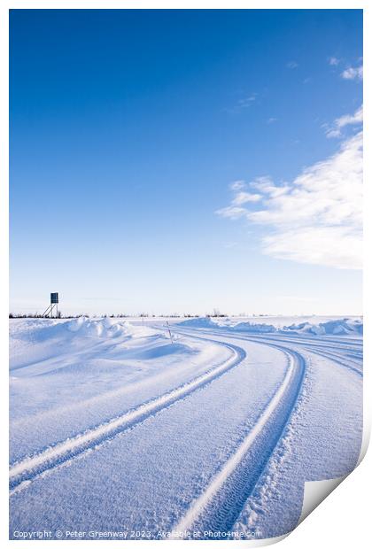 Vehicle Tyre Tracks In The Snow Around Utsjoki, Finland Print by Peter Greenway