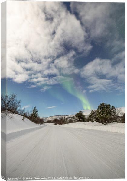 Aurora Borealis ( The Northern Lights ) In Winter Around Utsjoki Canvas Print by Peter Greenway