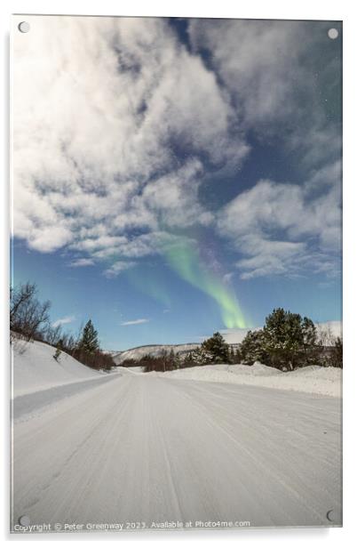 Aurora Borealis ( The Northern Lights ) In Winter Around Utsjoki Acrylic by Peter Greenway