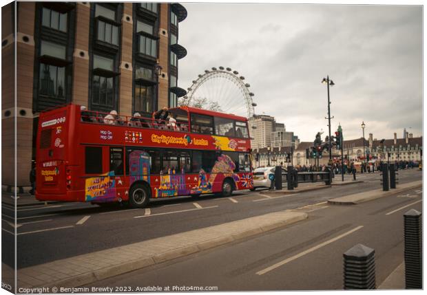 London Sightseeing Bus Canvas Print by Benjamin Brewty