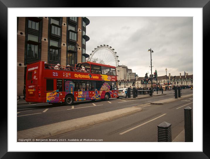 London Sightseeing Bus Framed Mounted Print by Benjamin Brewty
