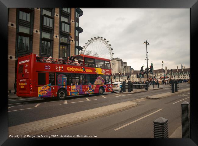 London Sightseeing Bus Framed Print by Benjamin Brewty