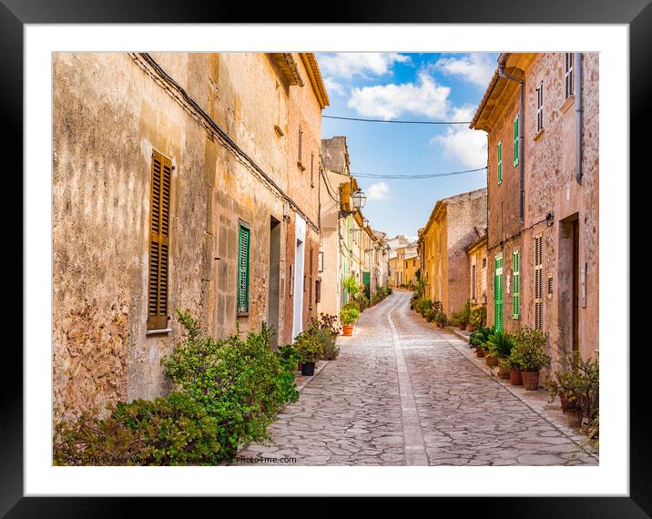 Idyllic street in the mediterranean village Framed Mounted Print by Alex Winter