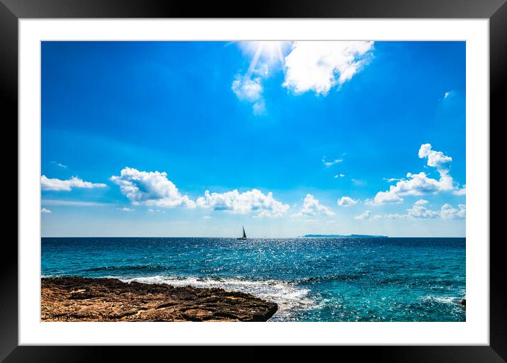 Idyllic seascape with sailboat  Framed Mounted Print by Alex Winter