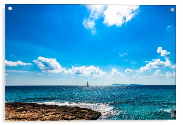 Idyllic seascape with sailboat  Acrylic by Alex Winter