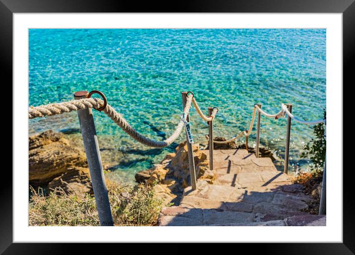Stone steps staircase to sea Framed Mounted Print by Alex Winter