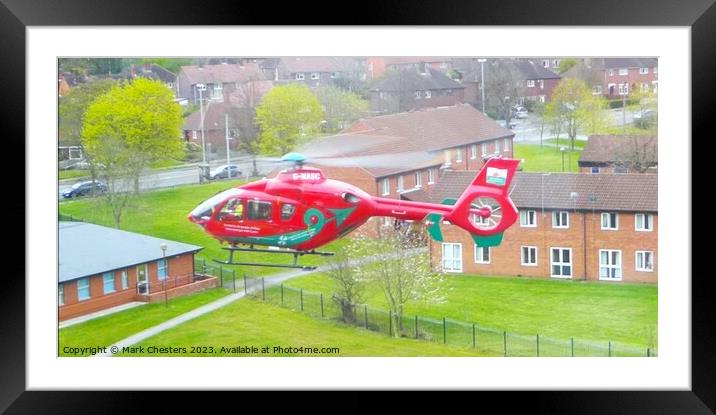 LifeSaving Wales Air Ambulance Landing Framed Mounted Print by Mark Chesters