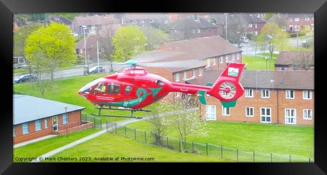 LifeSaving Wales Air Ambulance Landing Framed Print by Mark Chesters