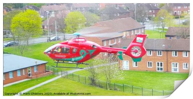 LifeSaving Wales Air Ambulance Landing Print by Mark Chesters