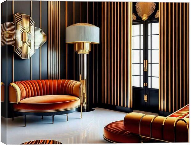 Glamorous Art Deco Lounge Canvas Print by Roger Mechan