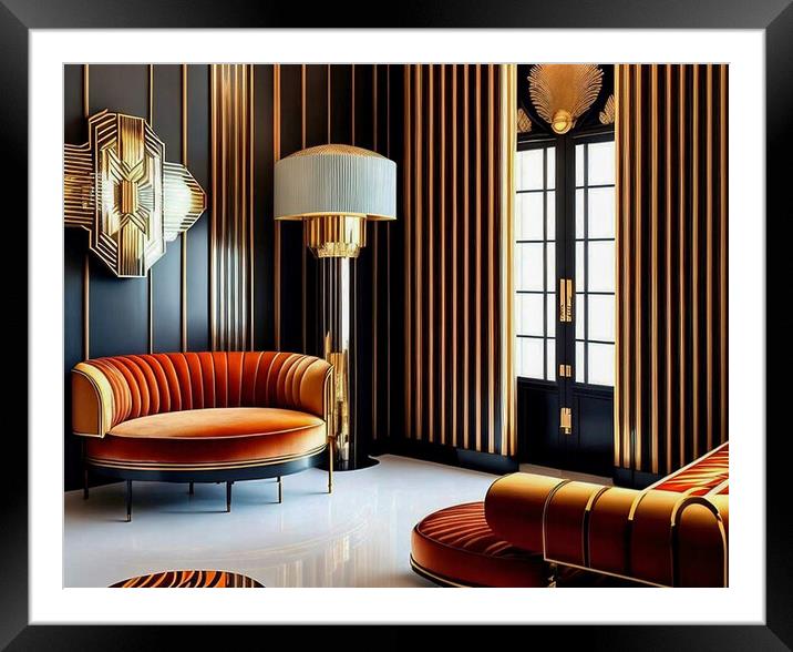 Glamorous Art Deco Lounge Framed Mounted Print by Roger Mechan