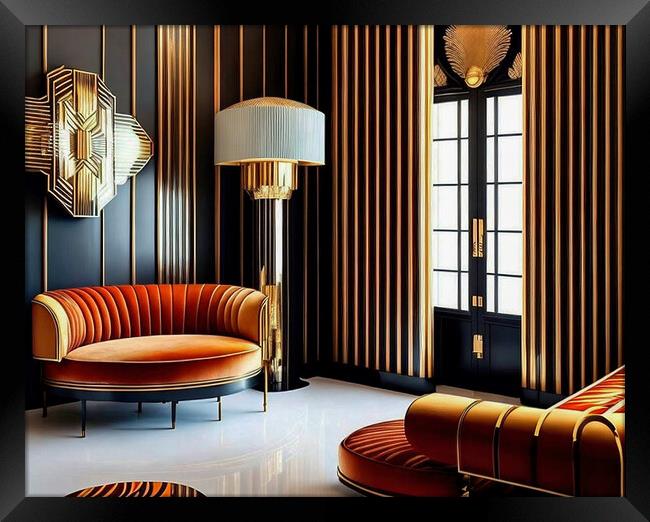 Glamorous Art Deco Lounge Framed Print by Roger Mechan