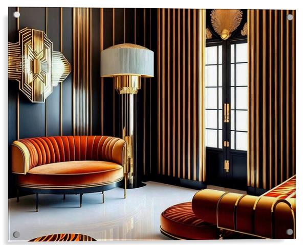 Glamorous Art Deco Lounge Acrylic by Roger Mechan