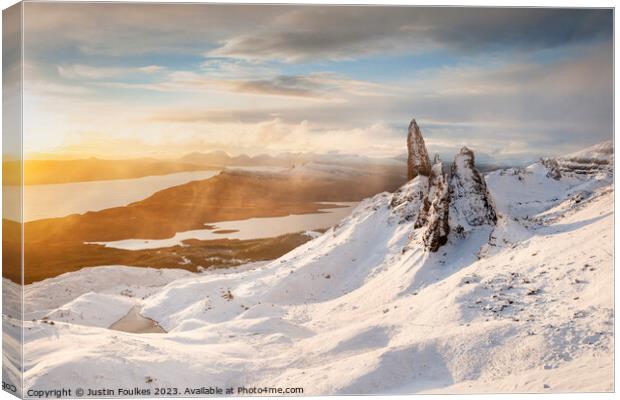 Winter sunrise, The Old Man of Storr, Isle of Skye Canvas Print by Justin Foulkes