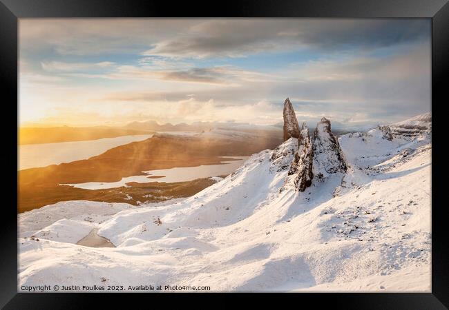 Winter sunrise, The Old Man of Storr, Isle of Skye Framed Print by Justin Foulkes