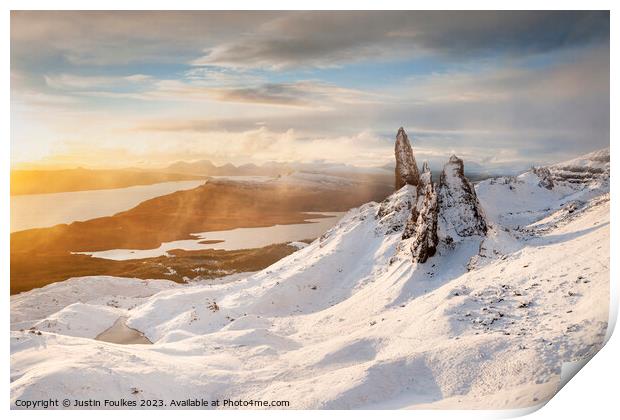 Winter sunrise, The Old Man of Storr, Isle of Skye Print by Justin Foulkes