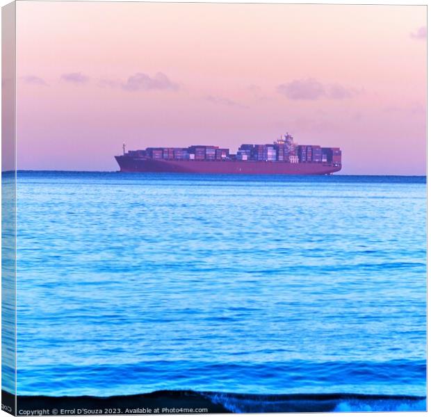 Cargo Ship at Sunrise Canvas Print by Errol D'Souza