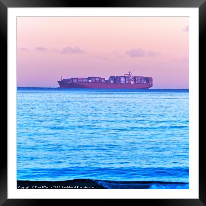 Cargo Ship at Sunrise Framed Mounted Print by Errol D'Souza