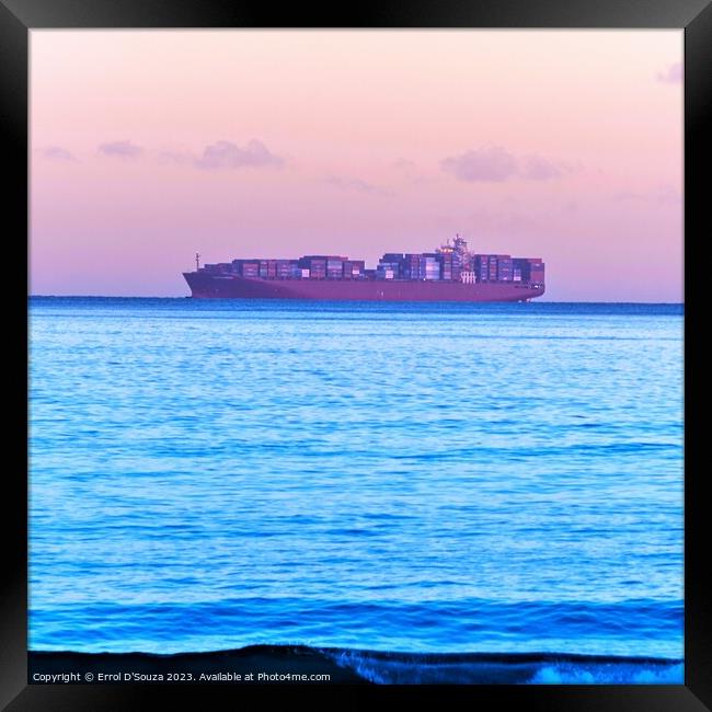 Cargo Ship at Sunrise Framed Print by Errol D'Souza