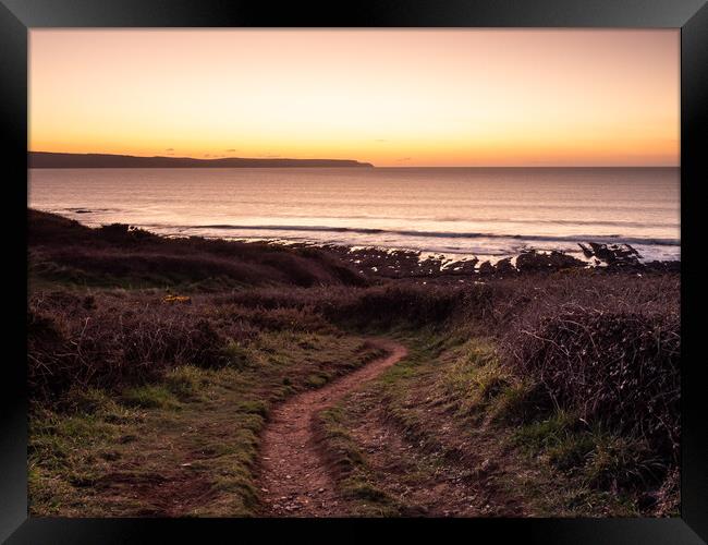 Sunset coast path Framed Print by Tony Twyman