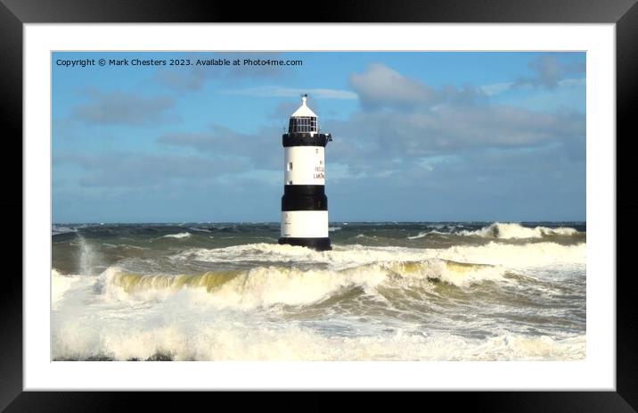 Majestic Penmon Lighthouse in Turbulent Seas Framed Mounted Print by Mark Chesters