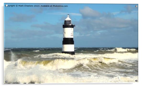 Majestic Penmon Lighthouse in Turbulent Seas Acrylic by Mark Chesters