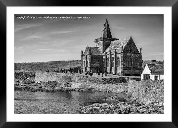 St Monans Auld Kirk in East Neuk of Fife mono Framed Mounted Print by Angus McComiskey