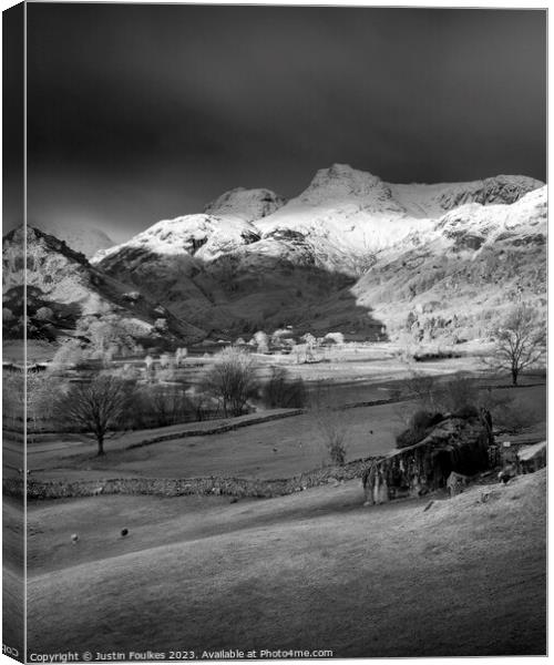 Winter light, The Langdale Valley, Lake District Canvas Print by Justin Foulkes