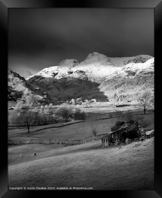 Winter light, The Langdale Valley, Lake District Framed Print by Justin Foulkes