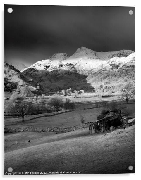 Winter light, The Langdale Valley, Lake District Acrylic by Justin Foulkes