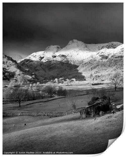 Winter light, The Langdale Valley, Lake District Print by Justin Foulkes