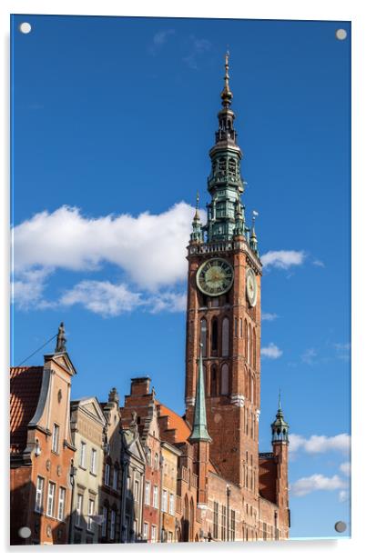 Main Town Hall Tower Of Gdansk In Poland Acrylic by Artur Bogacki