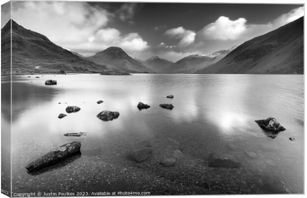 Wastwater, Lake District in black and white Canvas Print by Justin Foulkes
