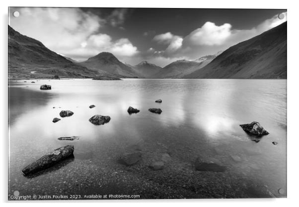 Wastwater, Lake District in black and white Acrylic by Justin Foulkes