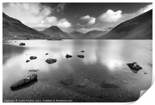 Wastwater, Lake District in black and white Print by Justin Foulkes