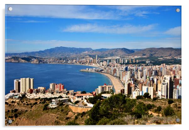 Benidorm Skyline Cityscape Costa Blanca Spain Acrylic by Andy Evans Photos