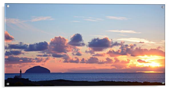 Sunset over Turnberry lighthouse and Ailsa Craig Acrylic by Allan Durward Photography