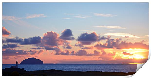 Sunset over Turnberry lighthouse and Ailsa Craig Print by Allan Durward Photography