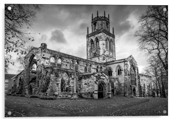 Pontefract Church Black and White Acrylic by Tim Hill