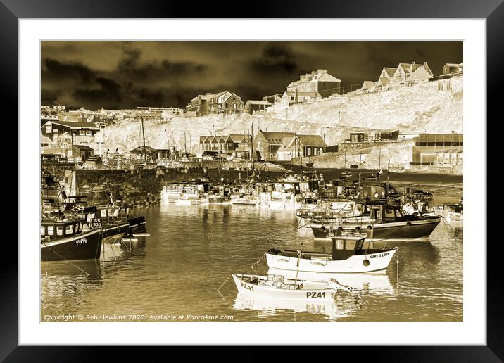 Newquay harbour negativity Framed Mounted Print by Rob Hawkins