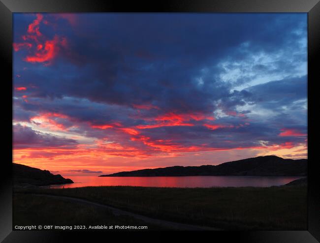 Achmelvich Bay Assynt Highland Scotland High Summer Sunset Framed Print by OBT imaging