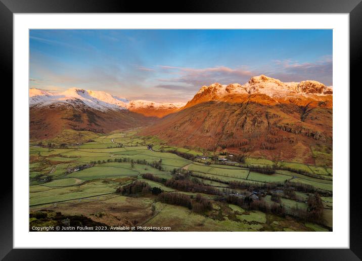 The Langdale Pikes at sunrise, Lake District Framed Mounted Print by Justin Foulkes
