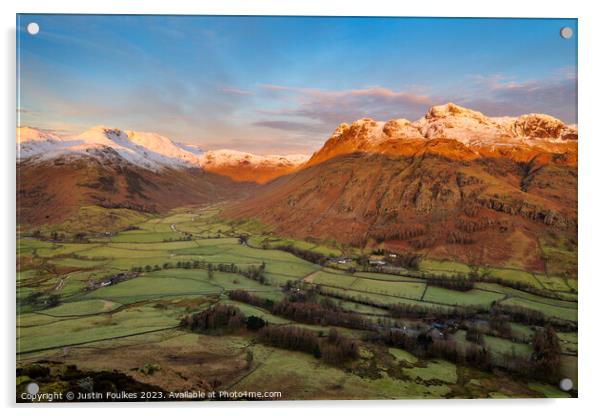 The Langdale Pikes at sunrise, Lake District Acrylic by Justin Foulkes