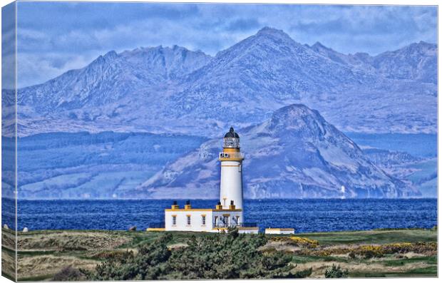 Turnberry lighthouse and Arran (painting effect) Canvas Print by Allan Durward Photography