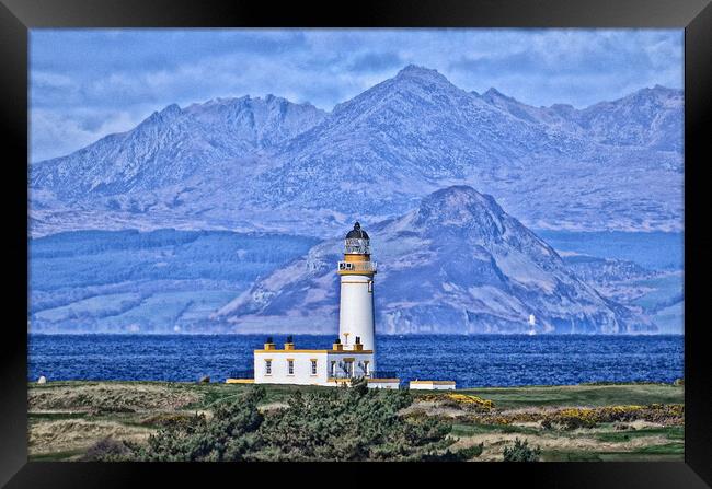 Turnberry lighthouse and Arran (painting effect) Framed Print by Allan Durward Photography