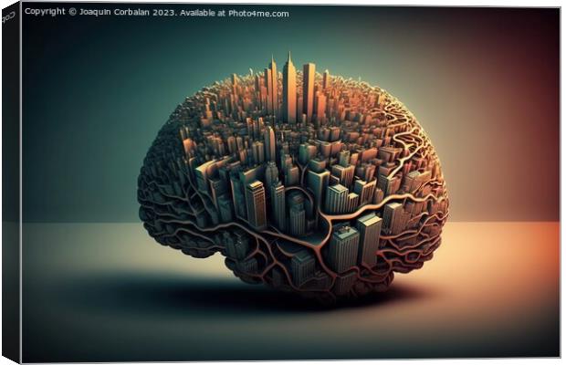 A city in the shape of a brain network, conceptual illustration. Canvas Print by Joaquin Corbalan