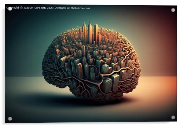 A city in the shape of a brain network, conceptual illustration. Acrylic by Joaquin Corbalan