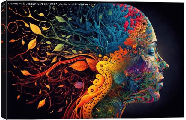 Colorful illustration of a human intelligence, mind of a woman f Canvas Print by Joaquin Corbalan