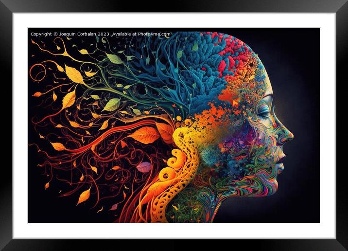 Colorful illustration of a human intelligence, mind of a woman f Framed Mounted Print by Joaquin Corbalan